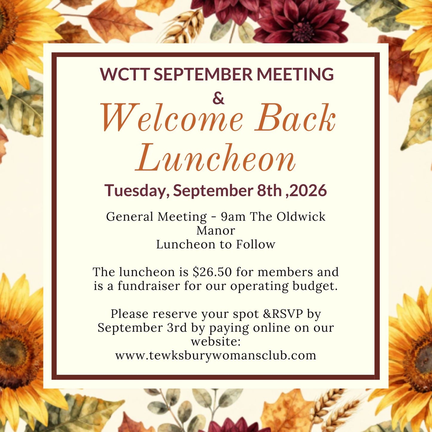 2026 Welcome Back September Luncheon - Reserve Your Spot (Copy)